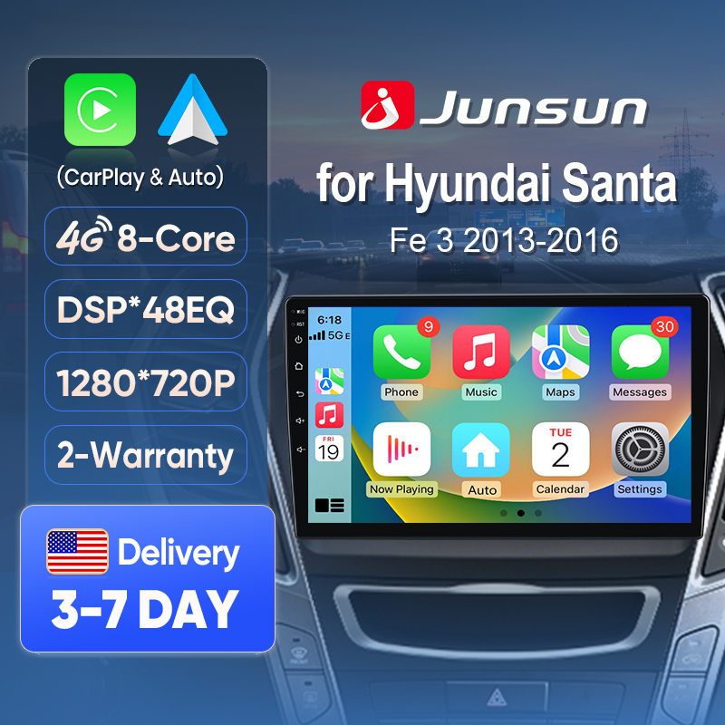 Japanese Lifestyle Products - ジュンサンAI音声カーステレオラジオ ワイヤレスCarPlay（Apple、Android Auto対応）ヒュンダイIX45サンタフェ2013-2016用 タッチスクリーンBT GPS