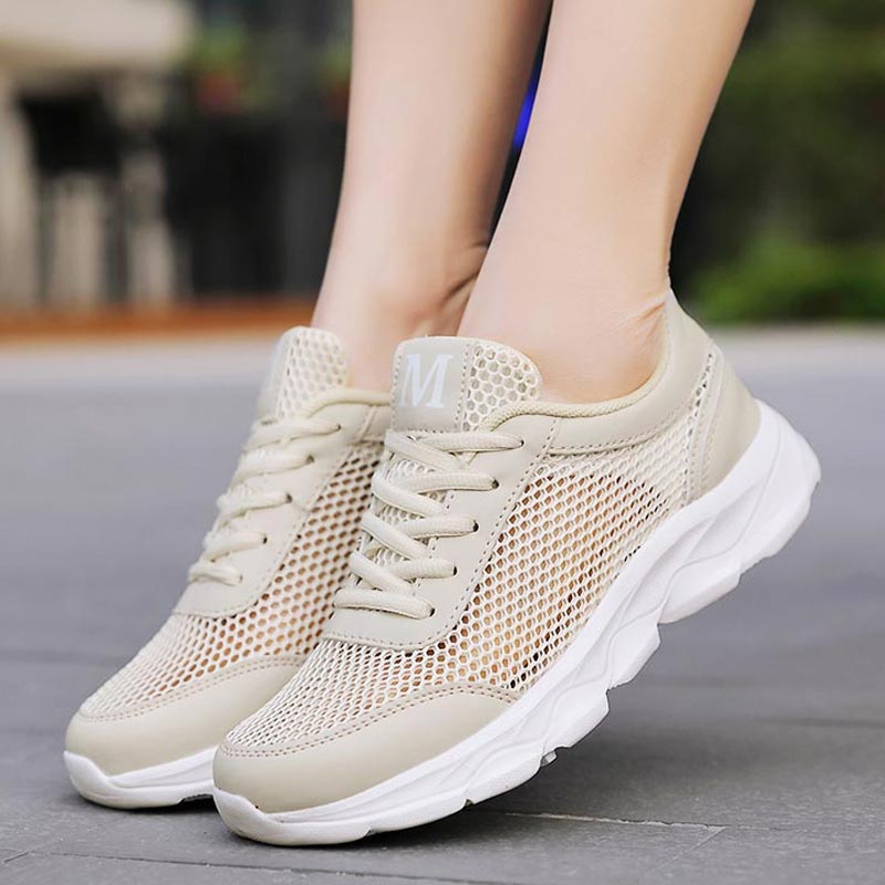 Japanese Lifestyle Health - 女性用通気性メッシュスニーカー,軽量ランニングシューズ,ベージュ,新しい2019,B-332,夏