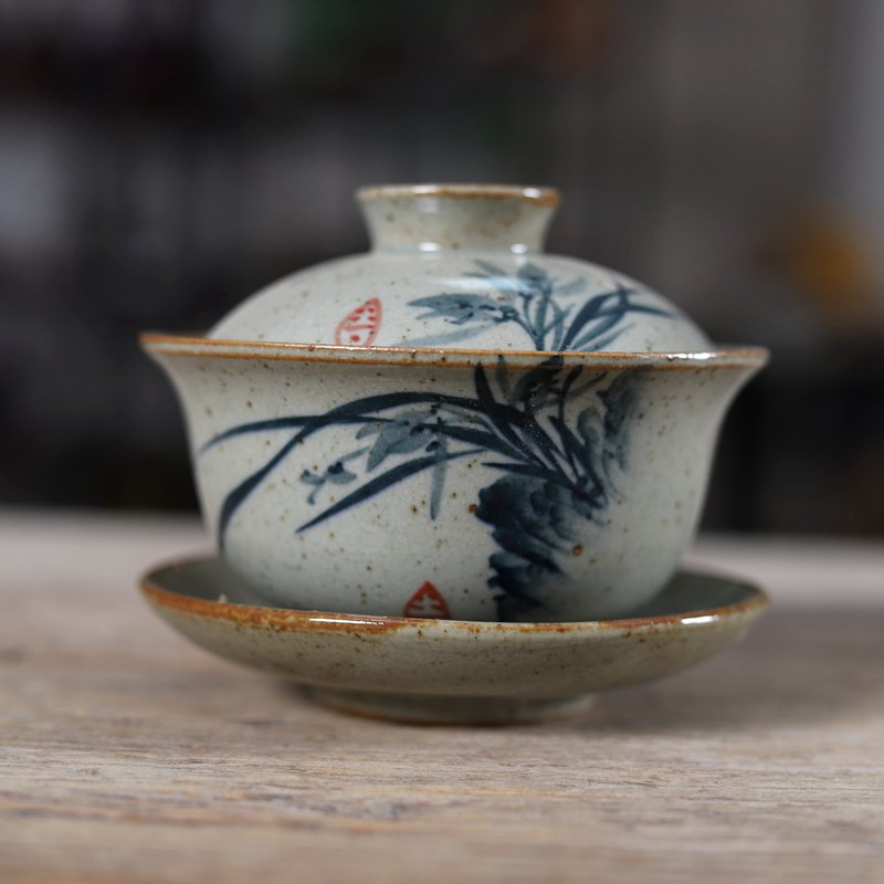 Matcha Bowl Chawan - 手描き中国 Sancai Gaiwan 陶器ティーカップボウルカンフーティーカップ家の装飾セラミック茶器茶チュリーンセット