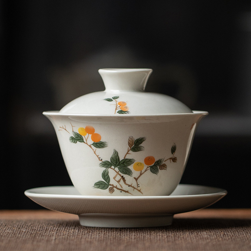 Matcha Bowl Chawan - 草と木のセラミックガイワン、レトロ醸造、屋根付きボウル、カンフーティーセット、家庭用セレモニーポット、風景、レトロなスタイル