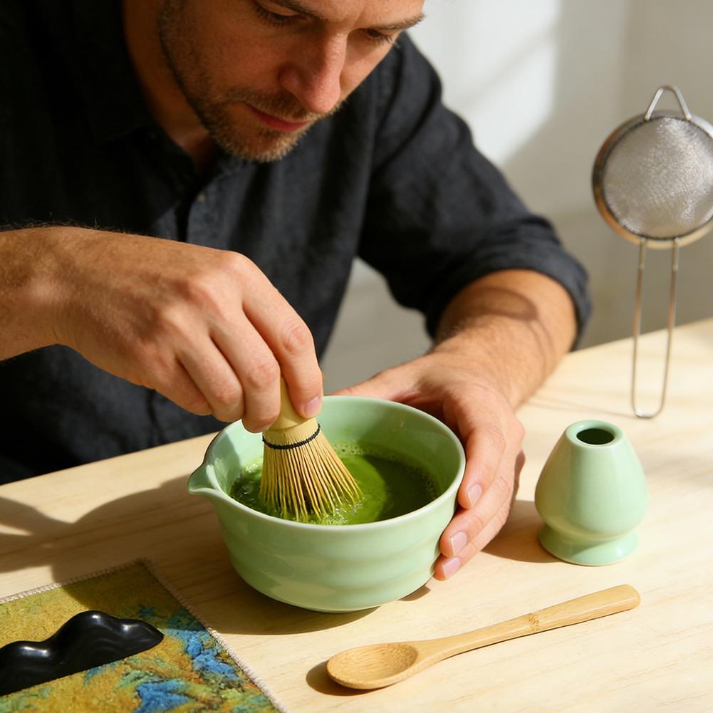 本格的な日本抹茶茶器セット、陶器抹茶茶碗、竹製抹茶泡立て器、 - Bamboo Whisk Chasen のレビューと価格