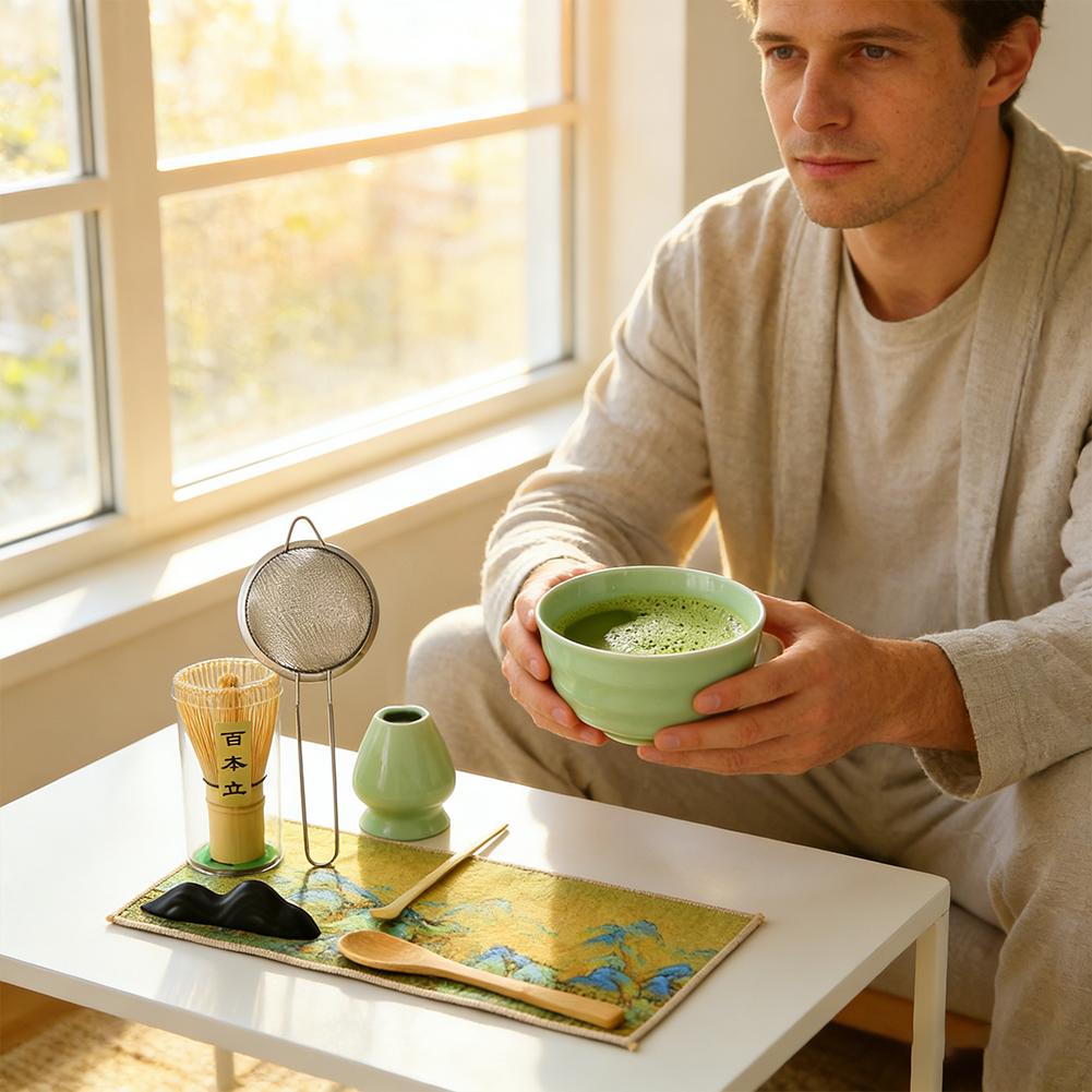 本格的な日本抹茶茶器セット、陶器抹茶茶碗、竹製抹茶泡立て器、 - Bamboo Whisk Chasen のレビューと価格