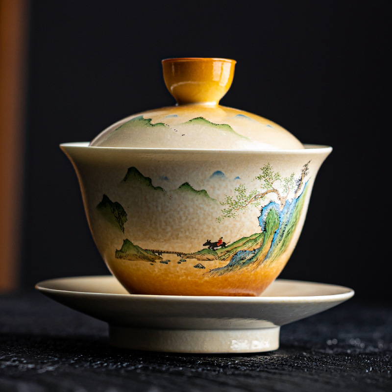 草と木のセラミックガイワン、レトロ醸造、屋根付きボウル、カン - Matcha Bowl Chawan のレビューと価格